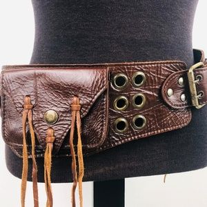 Hipstirr Brown Leather Utility Belt Fringed